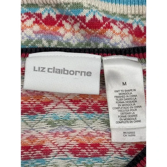 Liz Claiborne Fair Isle V Neck Sweater Women‎ Size M Colorful Geometric Pattern - Picture 4 of 6